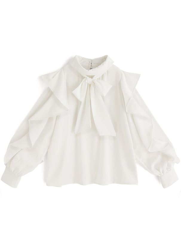 日本 GRL - 低調光澤蝴蝶結長袖上衣-煙燻粉 (F)