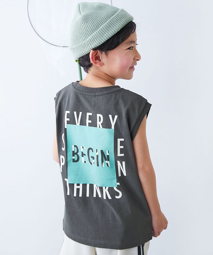 日本 devirock - 100%棉 定番印花寬版無袖上衣-小字logo-灰黑