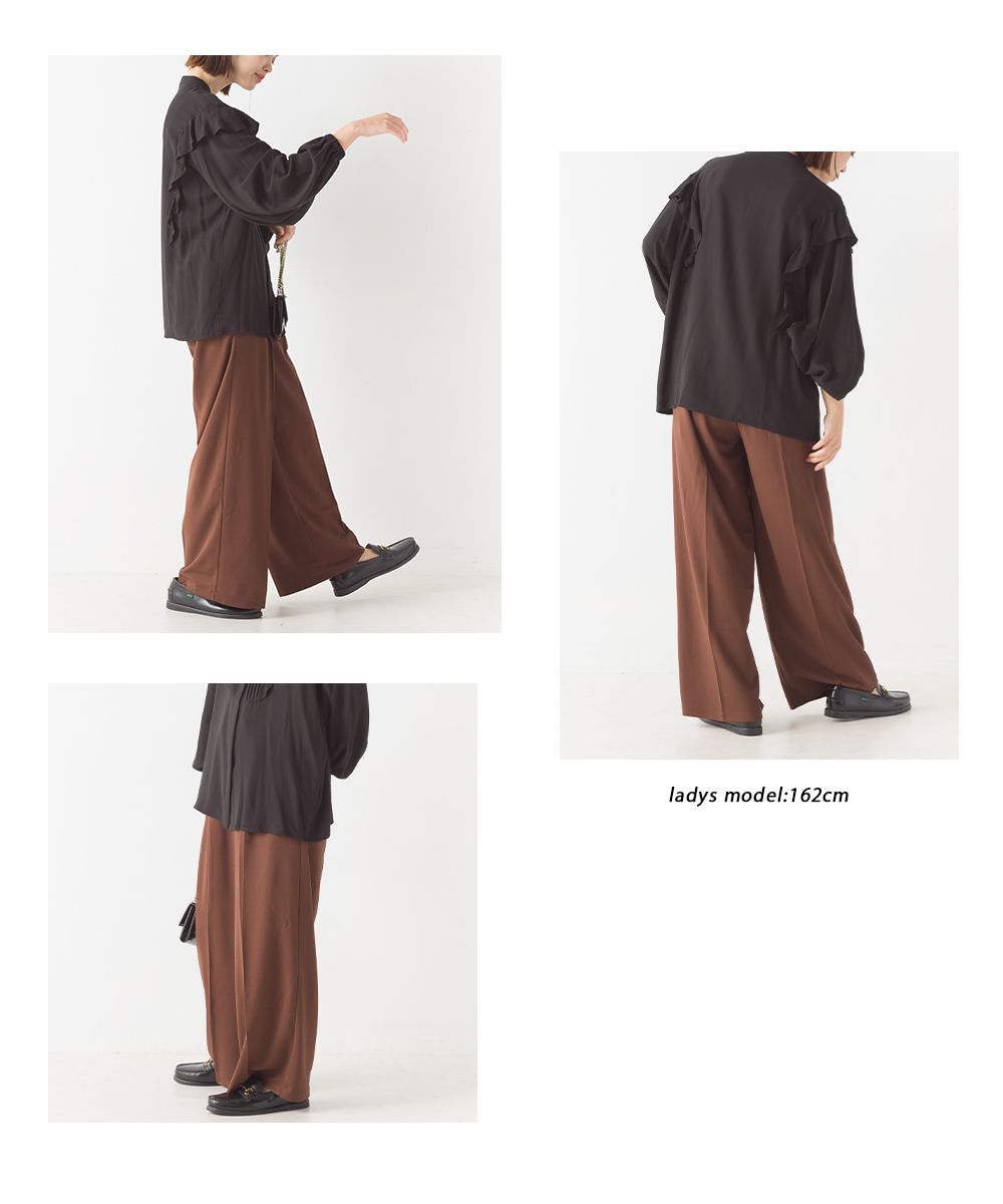 日本 OMNES - 百搭質感垂墜寬褲-白杏