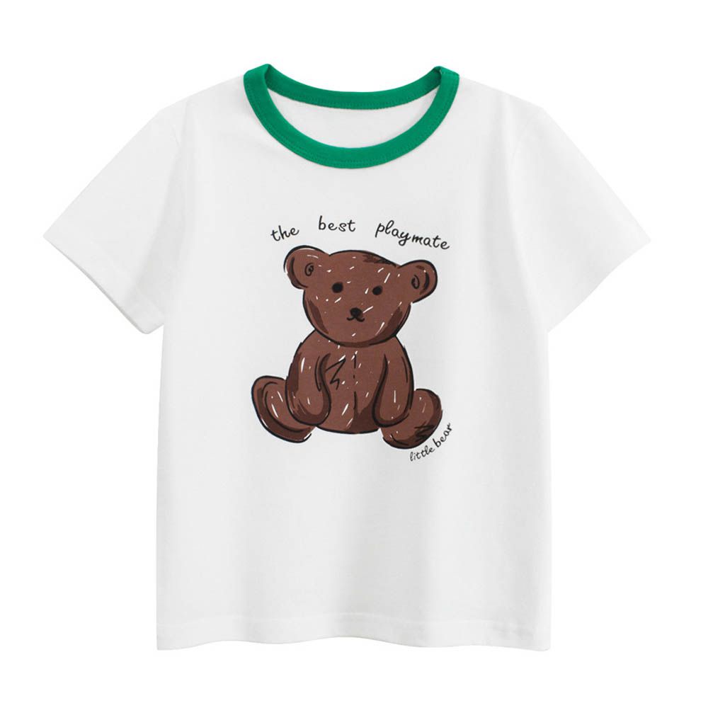 純棉短袖上衣-熊熊玩伴-米白