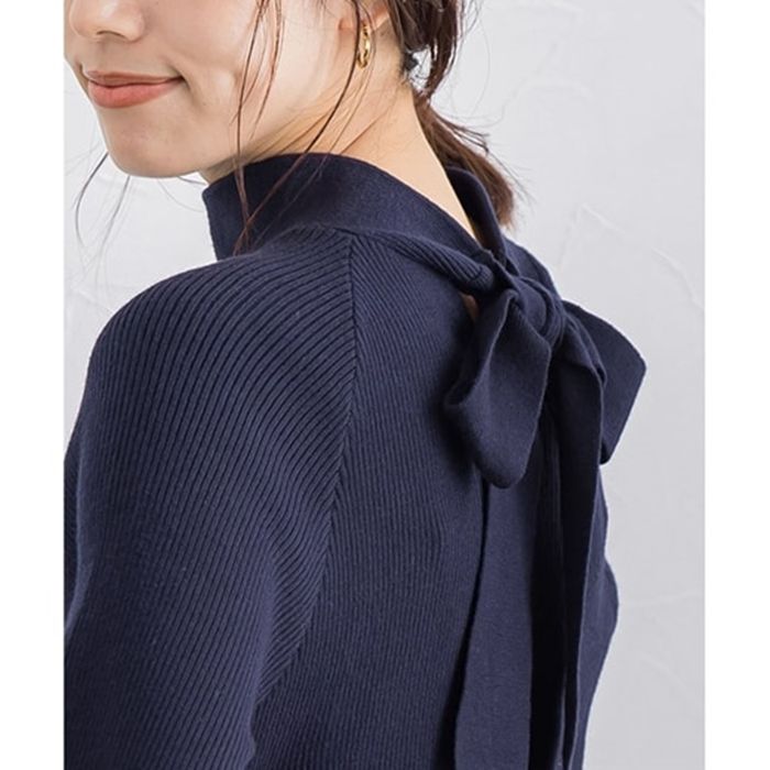 日本 BELLUNA - 優雅後扭結綁帶針織上衣-深可可