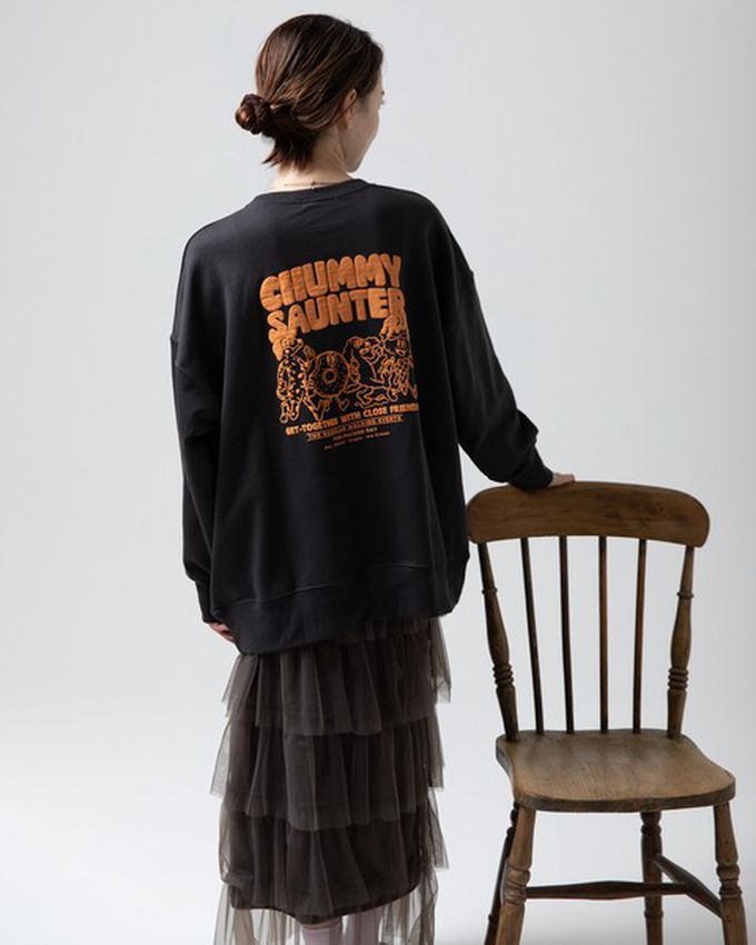 日本 gleam - 裏毛寬版甜點好友印花大學T-咖啡x粉紅