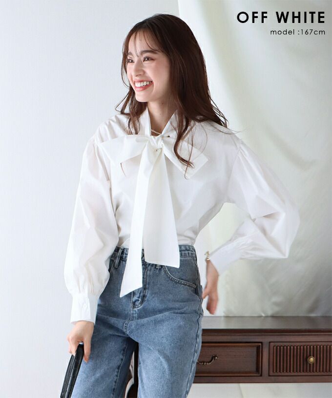 日本 BLUE EAST - 前後2way大蝴蝶結綁帶長袖襯衫-白