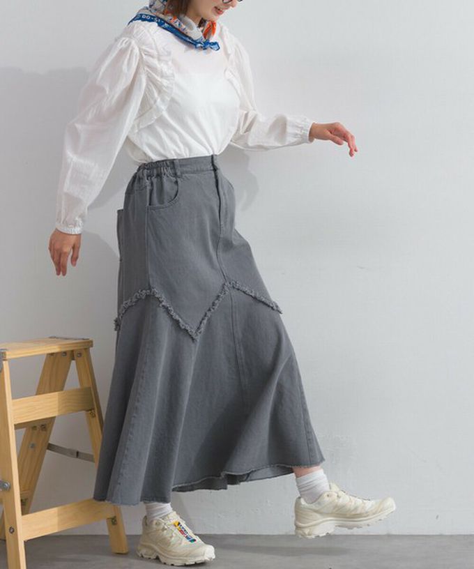 日本 Lupilien - 10oz修身V型魚尾丹寧長裙-黑