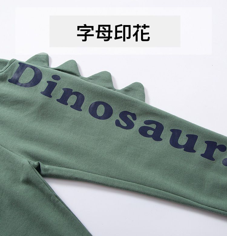 純棉休閒長褲-字母Dinosaur-綠色