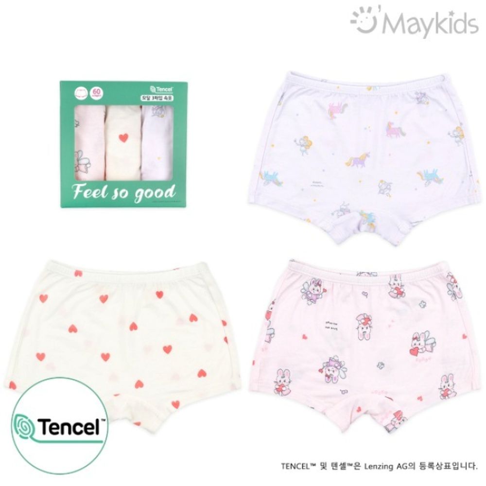 (3入組)女寶天絲莫代爾透氣四角褲-童話精靈X愛心-米X淺紫X淺粉