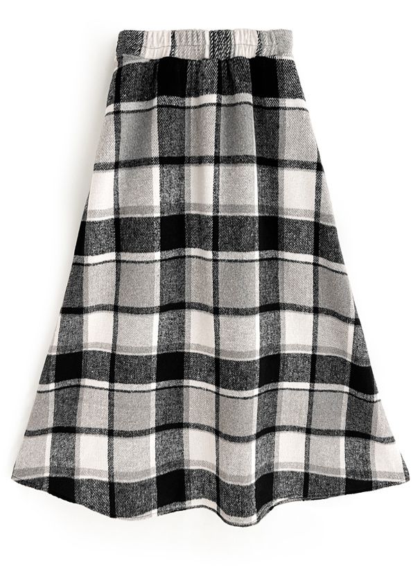 日本 GRL - 定番格紋份量感傘狀長裙-黑白