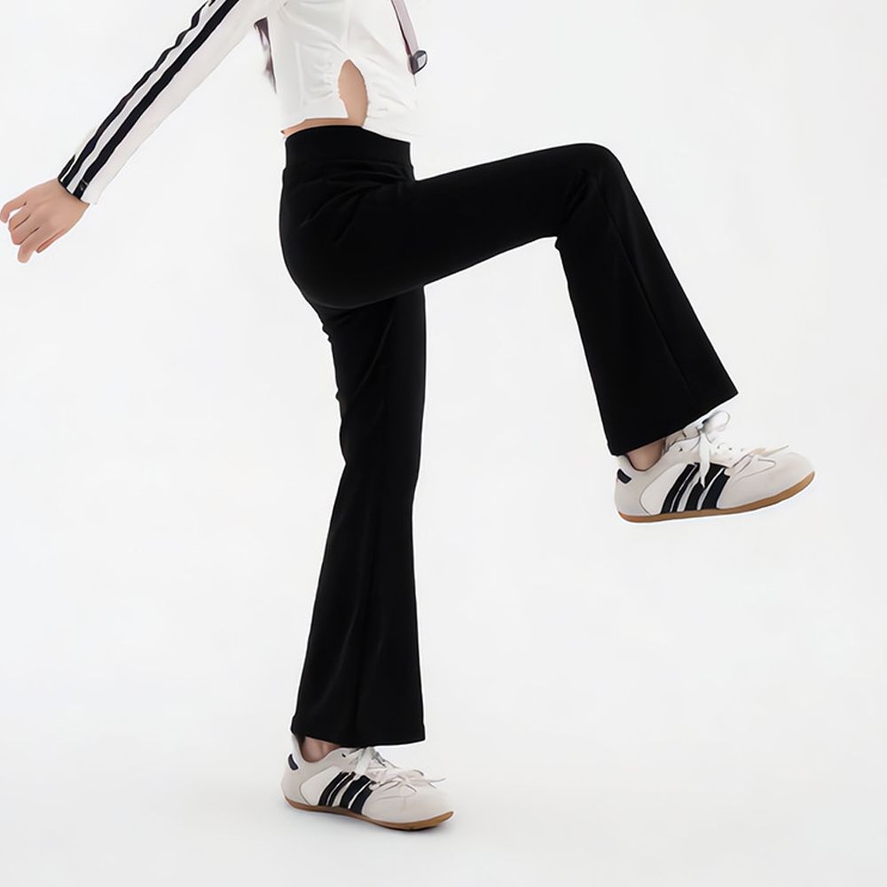 高彈3D剪裁運動喇叭褲-黑色