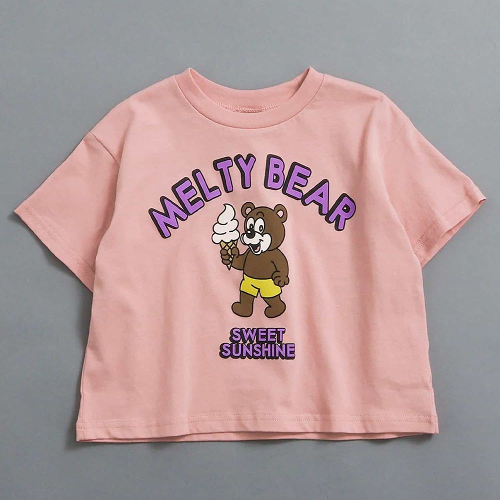 100%棉 美式印花短袖上衣-熊熊吃冰-粉紅