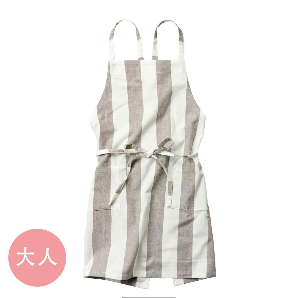 日本代購 - 印度棉大人料理圍裙(雙口袋)-粗直條紋-灰白
