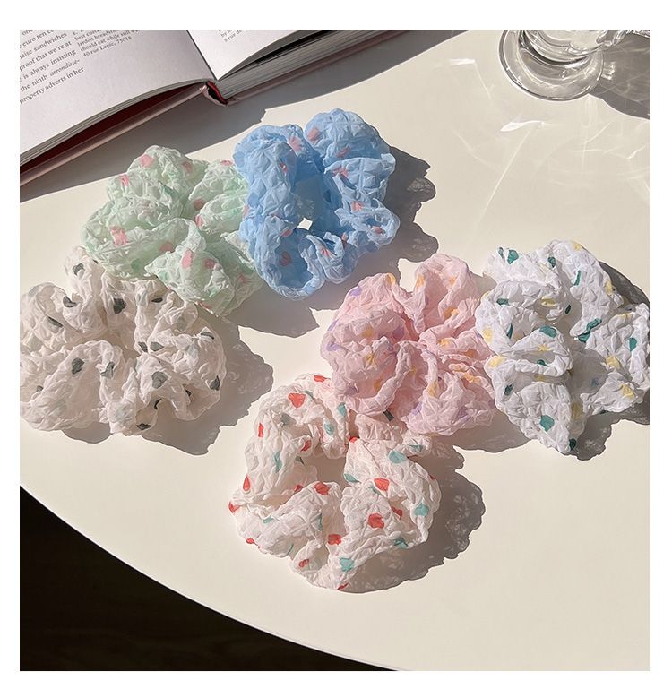 皺摺感小清新布藝大腸圈/髮圈-圓點-白色