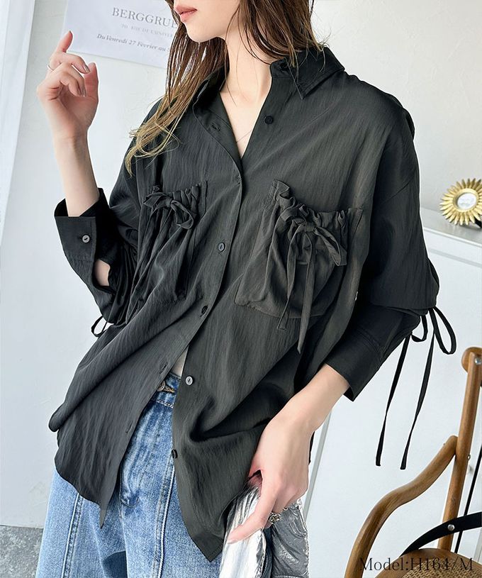 日本 Classical Elf - 大人的可愛感綁帶寬版襯衫-灰