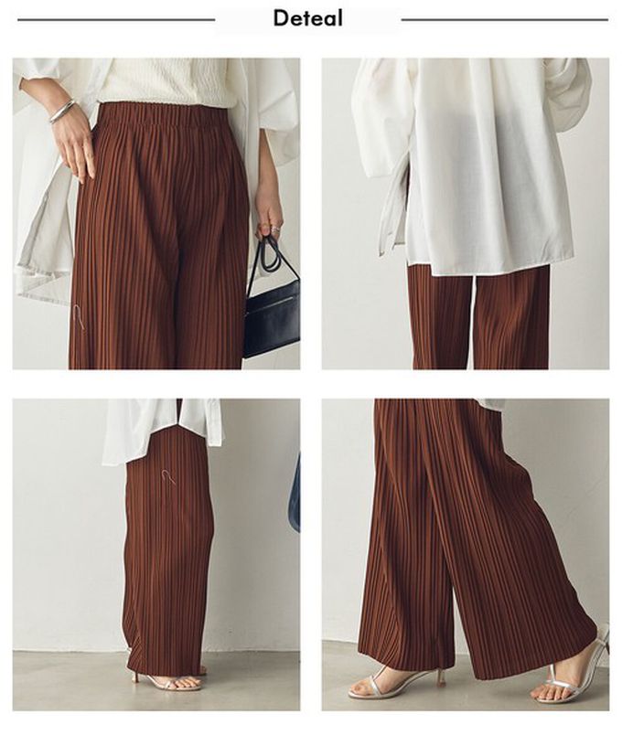 日本 Sans Souci 34+ - 細摺搖曳優雅寬褲(全腰鬆緊)-黑 (M)