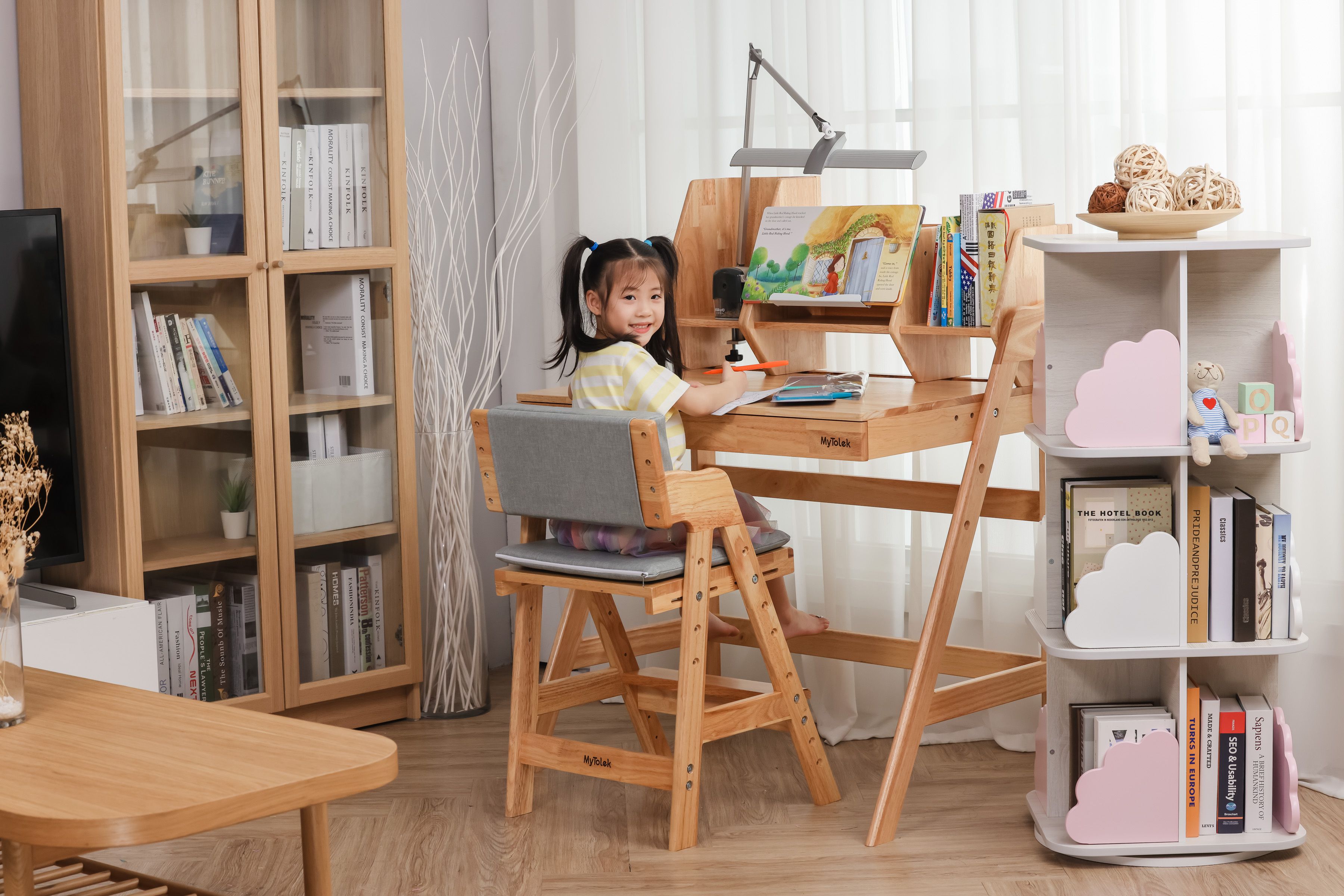MyTolek 童樂可 - 台灣製原木學學椅-米灰色