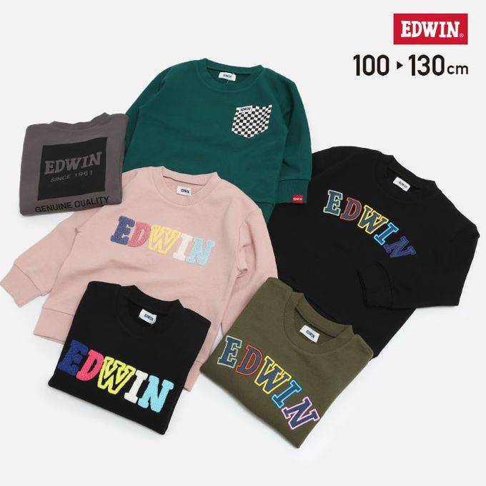 日本 Chil2 - EDWIN聯名 純棉裏毛長袖上衣-相良刺繡-黑