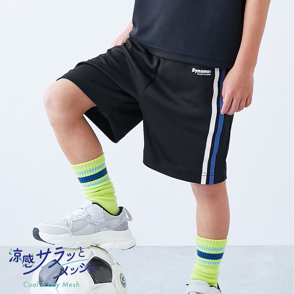 涼感速乾網眼 休閒短褲-側邊條-黑