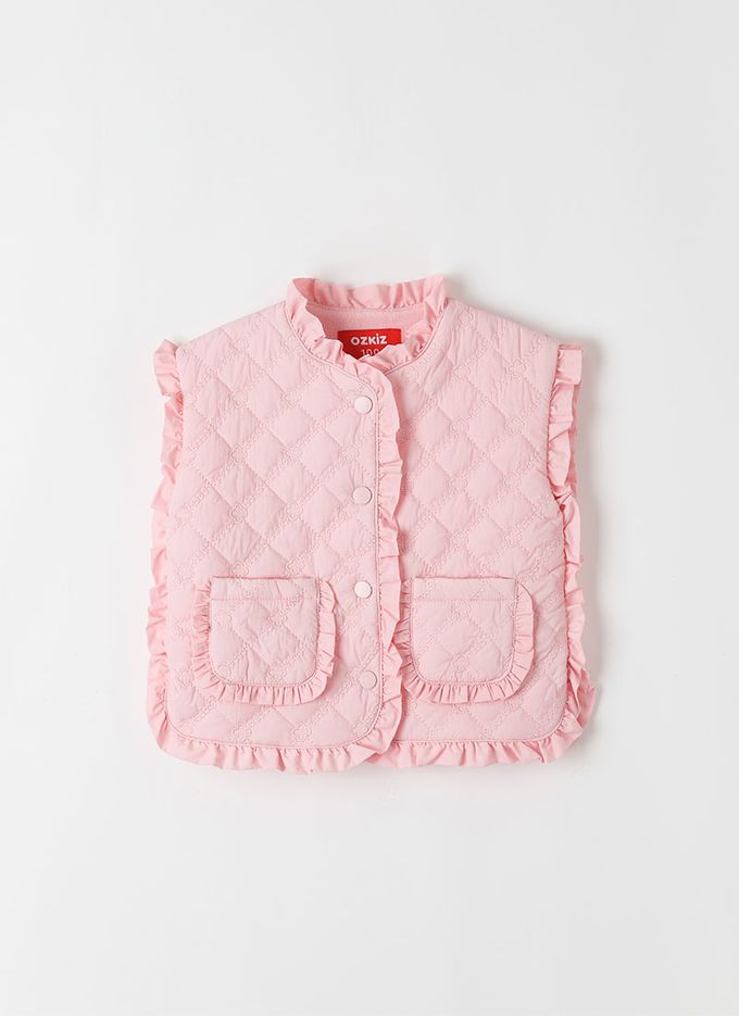 韓國 OZKIZ - 繡花紋路搖粒絨背心-粉