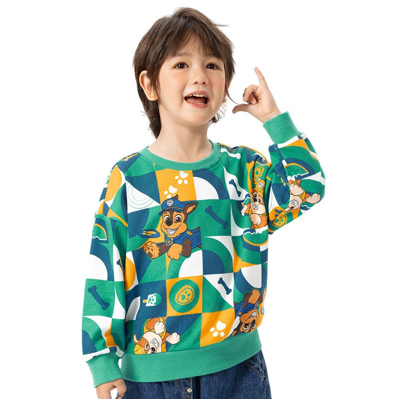 卡通汪汪隊滿版森林圓領長袖上衣-卡通人物天天-紫粉色