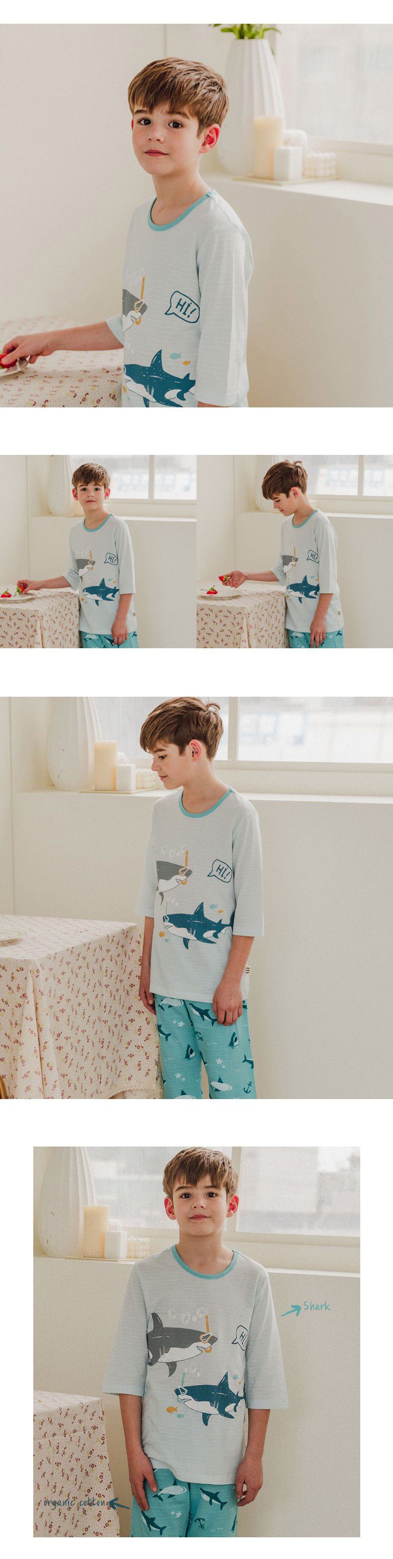 韓國 Mavarm Organic - 有機棉透氣七分袖家居服-潛水鯊魚