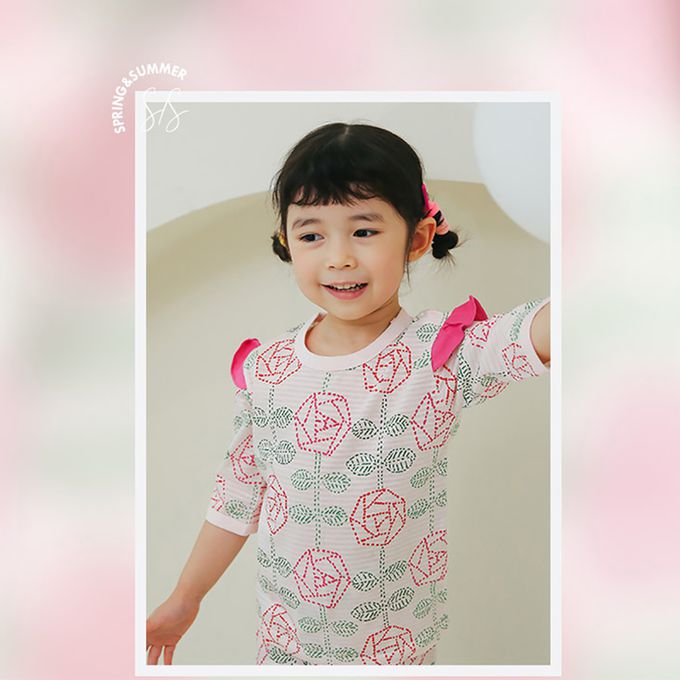 正韓 Puco - 超優質嬰幼兒/兒童七分袖100% 有機純棉家居服/睡衣-玫瑰花園