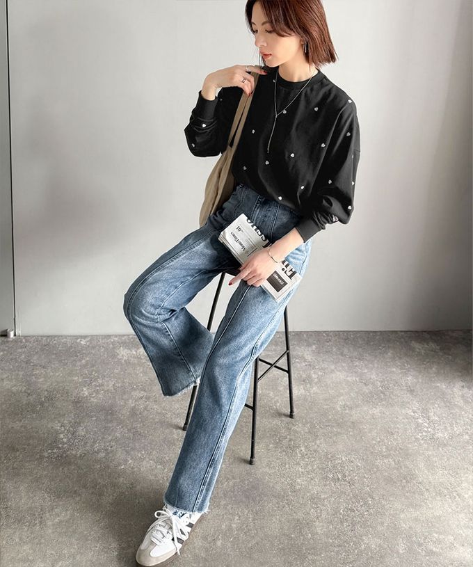 日本 Classical Elf - Java 滿版甜蜜心型長袖上衣-海軍藍x紅