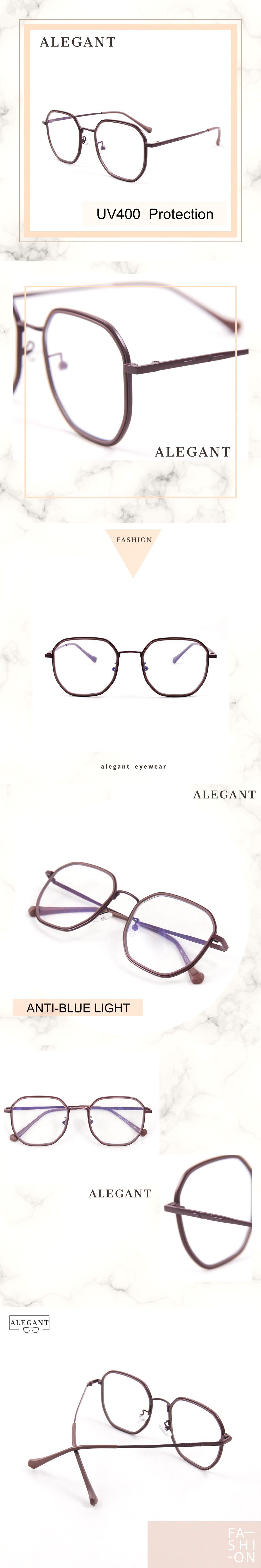 ALEGANT - 北歐極簡鹿角棕金屬鑲嵌輕量TR90光學框UV400濾藍光眼鏡