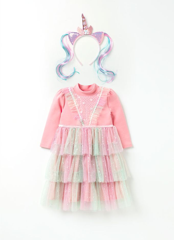 韓國 OZKIZ - (附配飾)獨角獸網紗蛋糕層次洋裝-粉