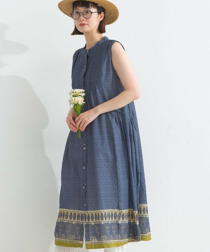 日本 Lupilien - 100%印度棉 清新印花柔軟洋裝-圖騰-白