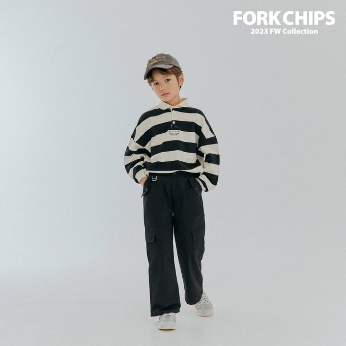 韓國 FORK CHIPS - 極簡翻領寬條紋寬鬆長袖上衣-象牙白X黑