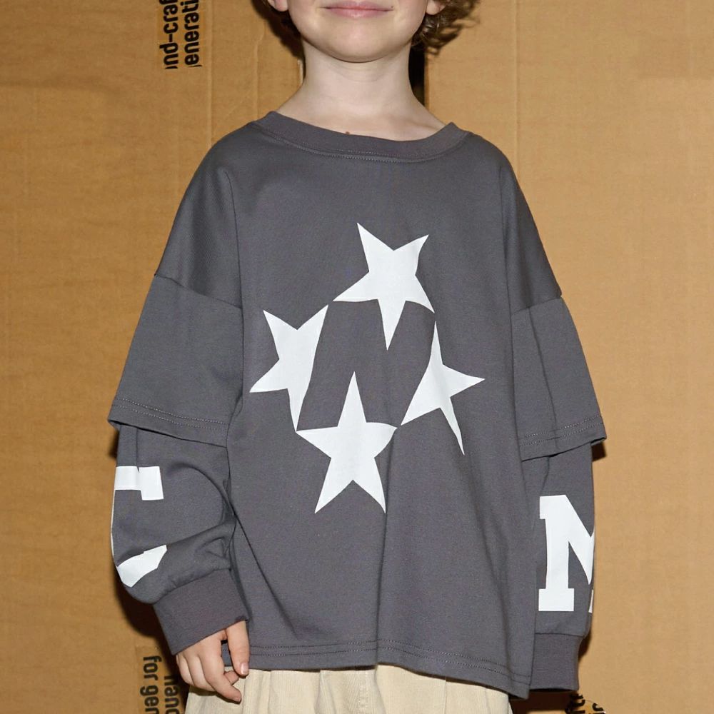 正反兩穿 吸水速乾數字印花長袖上衣-灰