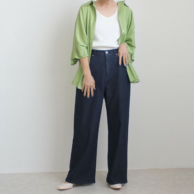 日本女裝代購 - Coolish 接觸涼感舒適快乾丹寧寬褲-海軍藍