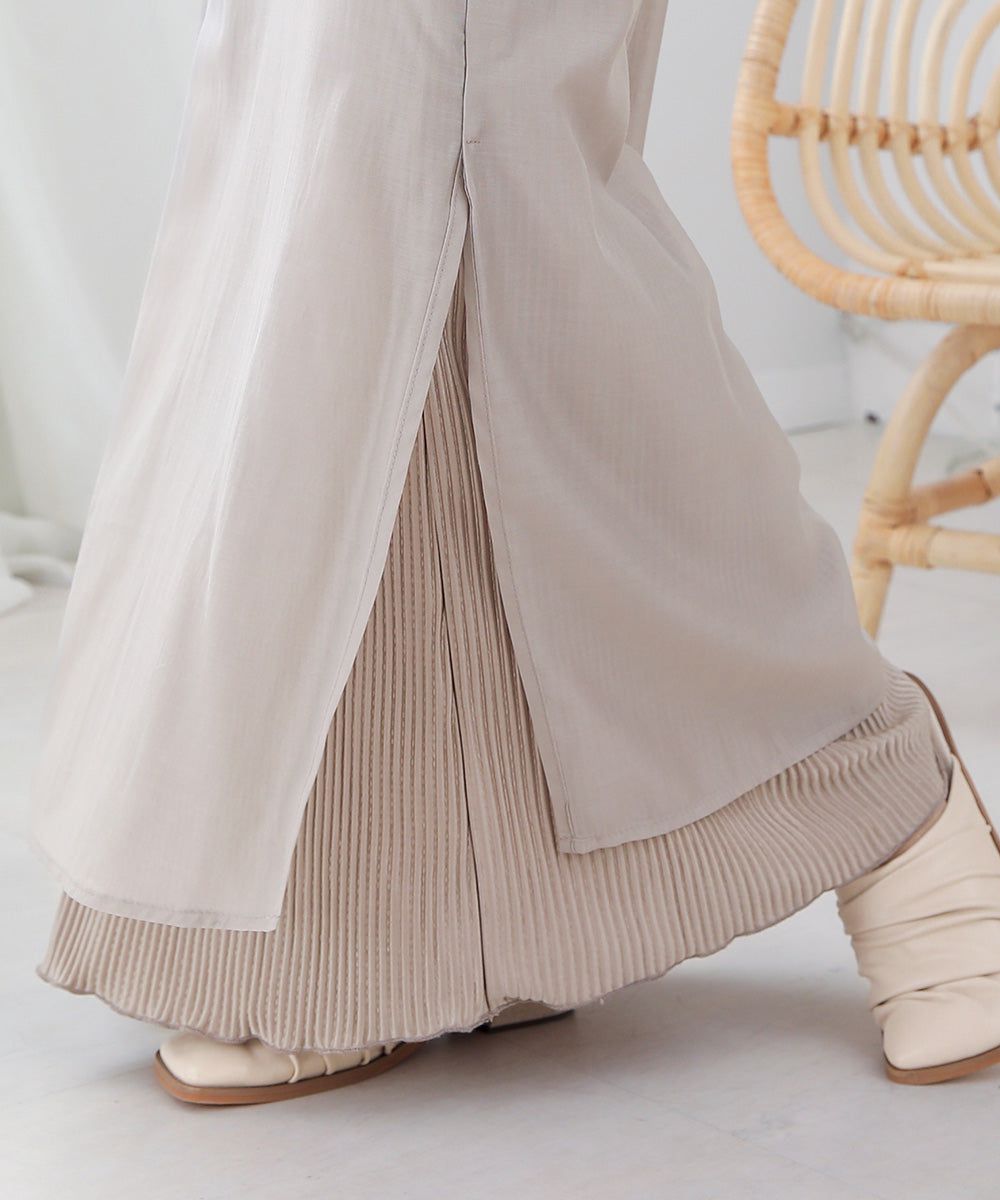 日本 Bab - 2WAY細摺拼接百搭長裙-淺灰