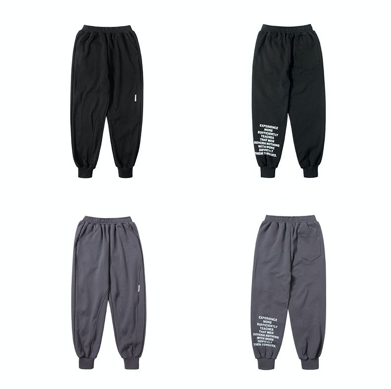 運動束口長褲-英文字母-黑色