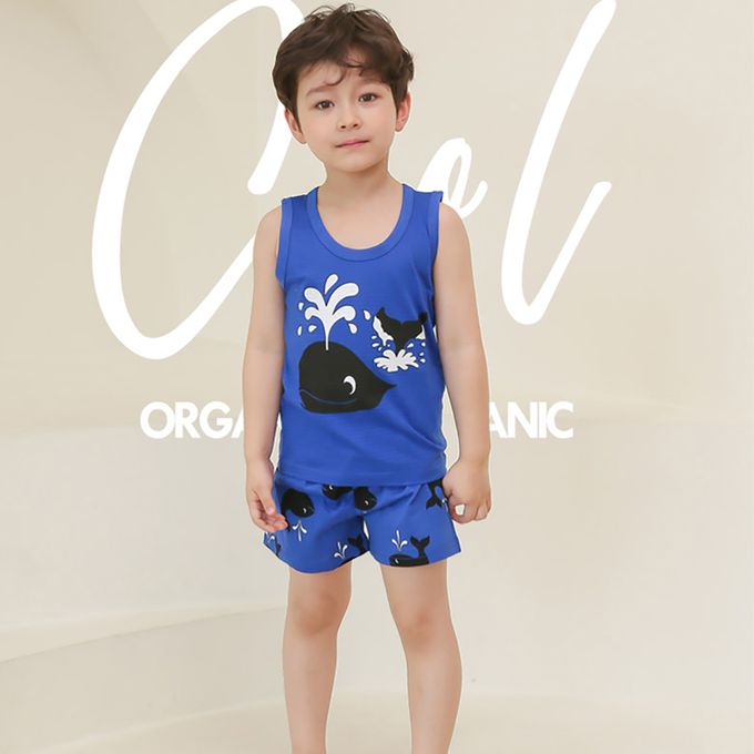 正韓 Puco - 超優質嬰幼兒/兒童無袖100% 有機棉家居服/睡衣-鯨魚噴水