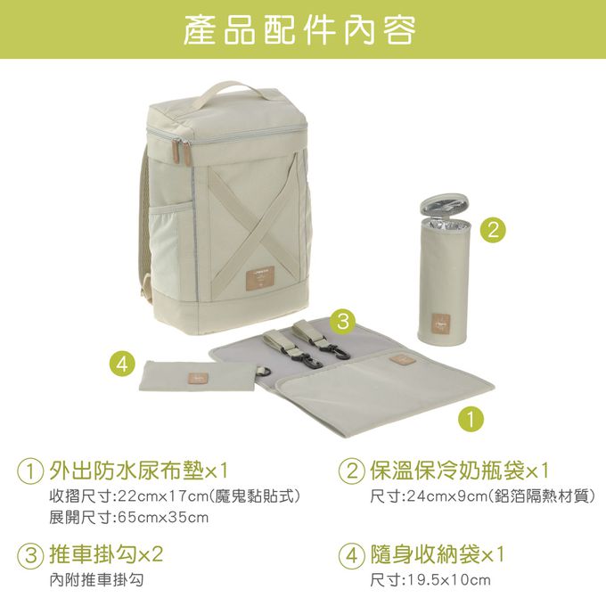 德國 Lassig - 森系純色交叉後背媽媽包-湖水青-含尿布墊+推車掛勾+保溫瓶收納包