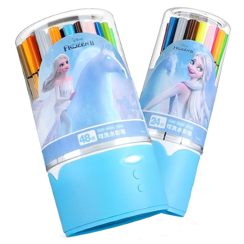 卡通可水洗兒童塗鴉彩色筆-卡通人物艾莎-藍色