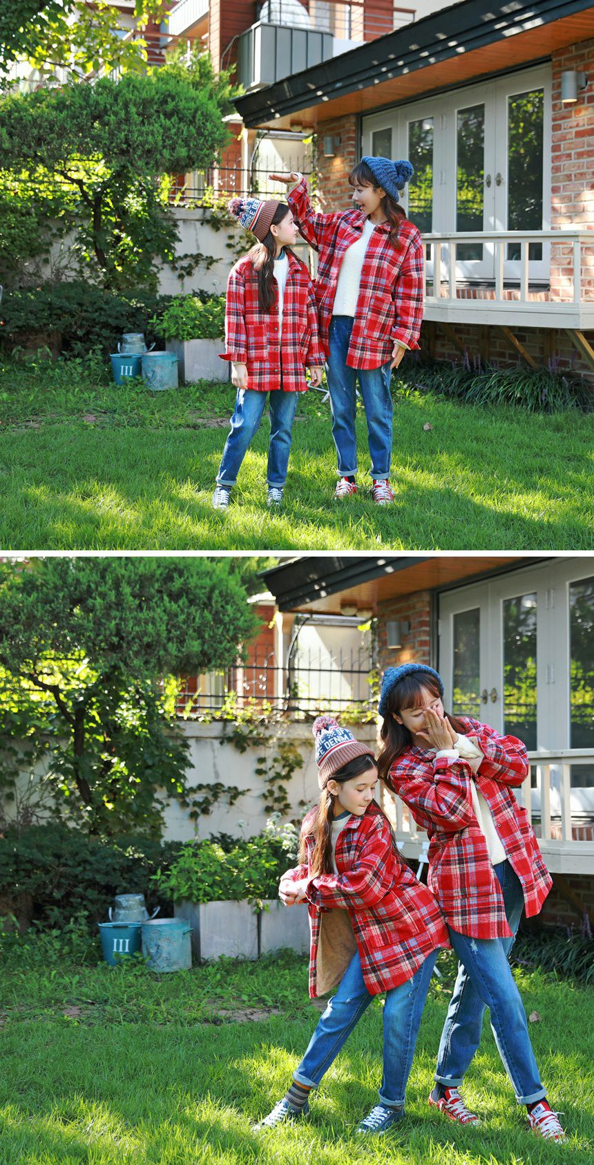 韓國 J KIDS - (內刷毛)長版紅格子襯衫/夾克