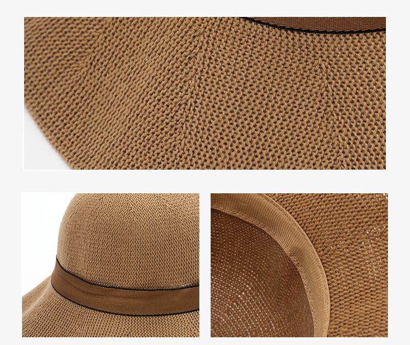 透氣可折疊遮陽棉纱草帽-緞帶蝴蝶結-黃色 (56-58cm)