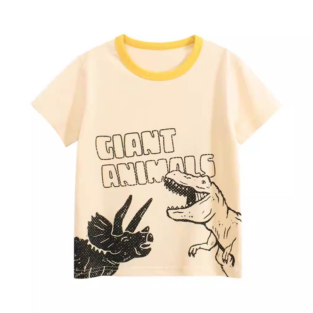 純棉短袖上衣-黑白恐龍-米杏