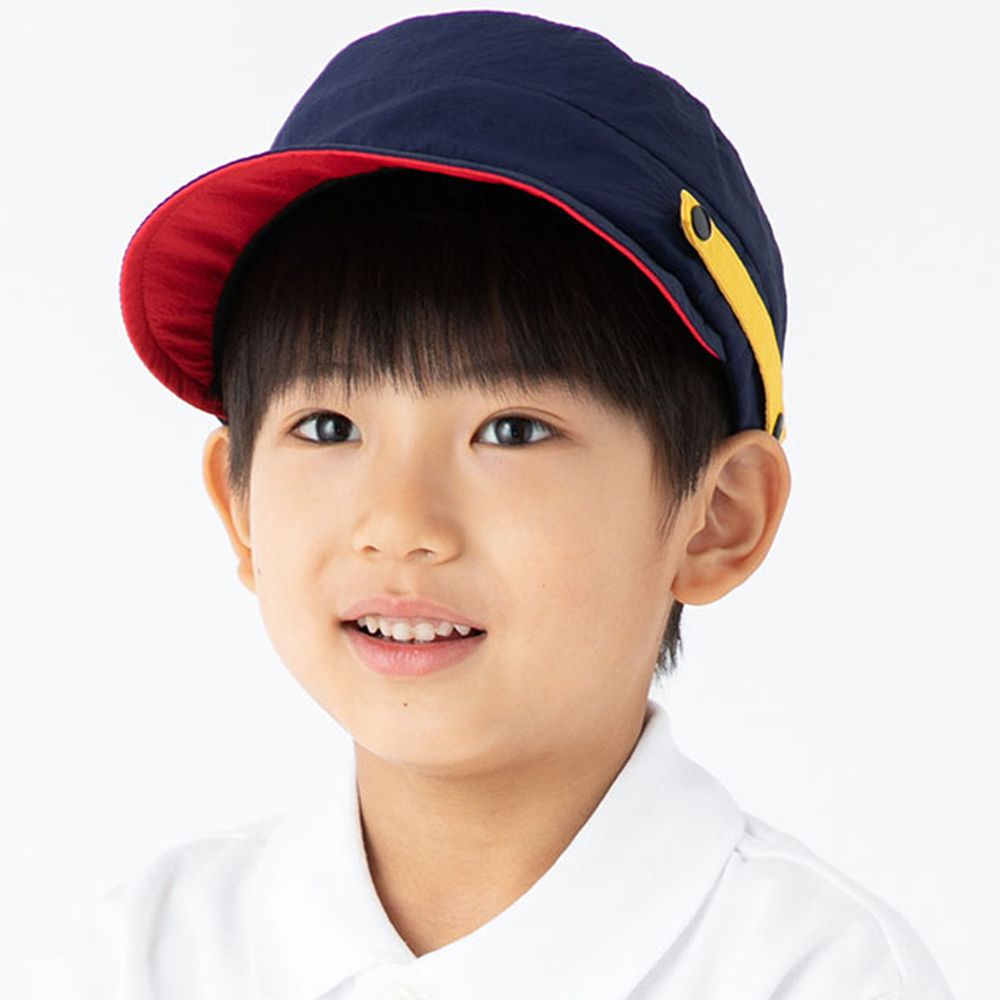 日本 irodori - 【irodori】抗UV防潑水撞色軍帽(可調尺寸)-兒童款-深藍X紅內裏 (54cm)
