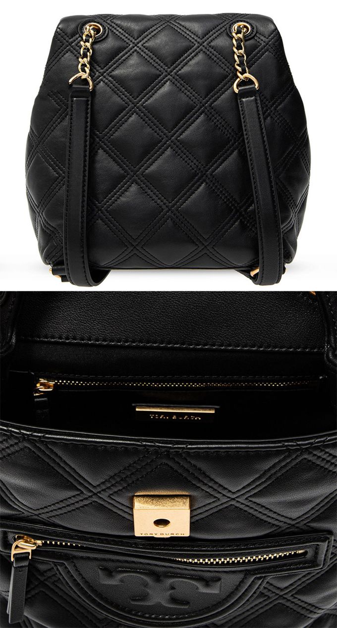 TORY BURCH - 菱格紋皮革後背包 (黑色)