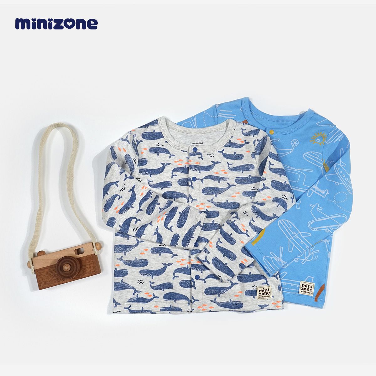 Minizone - 純棉印花休閒薄外套-彩虹飛機-藍色