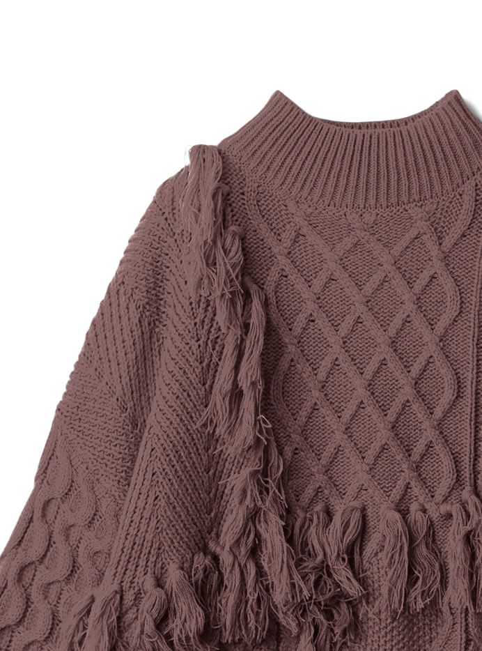 日本 GRL - 流蘇麻花針織毛衣-白