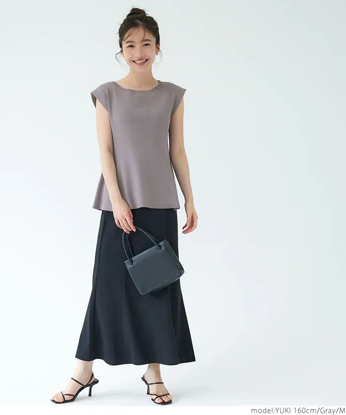 日本 COCA - 珍珠點綴羅紋彈性法式袖上衣-磚紅