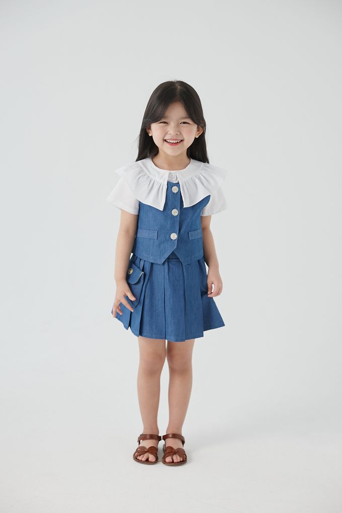 韓國 Coco Bang - 兩件式丹寧背心短裙套裝-深藍