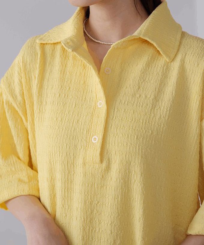 日本 Bab - 精緻紋理都會感五分袖上衣-粉紅