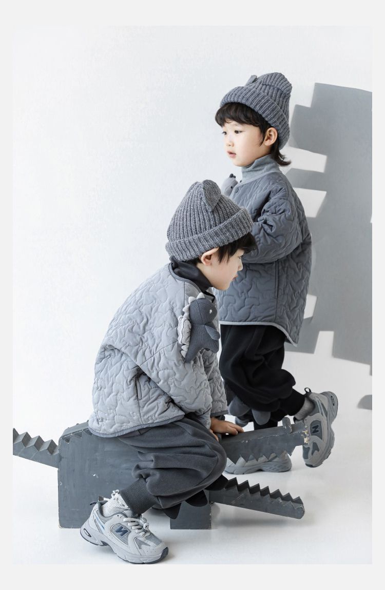 TONGMO - 可拆卸造型鋪棉包邊保暖外套-恐龍-淺灰色