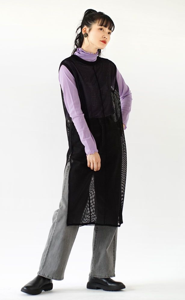 日本 zootie - 鉤針網狀穿搭長版背心-簡約黑