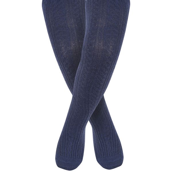 英國 JoJo Maman BeBe - 編織螺紋寶寶小童內搭褲襪/保暖襪-海軍藍