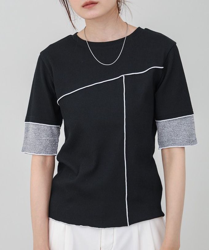 日本 Bab - 柔美線條羅紋異材質短袖上衣-白 (M)